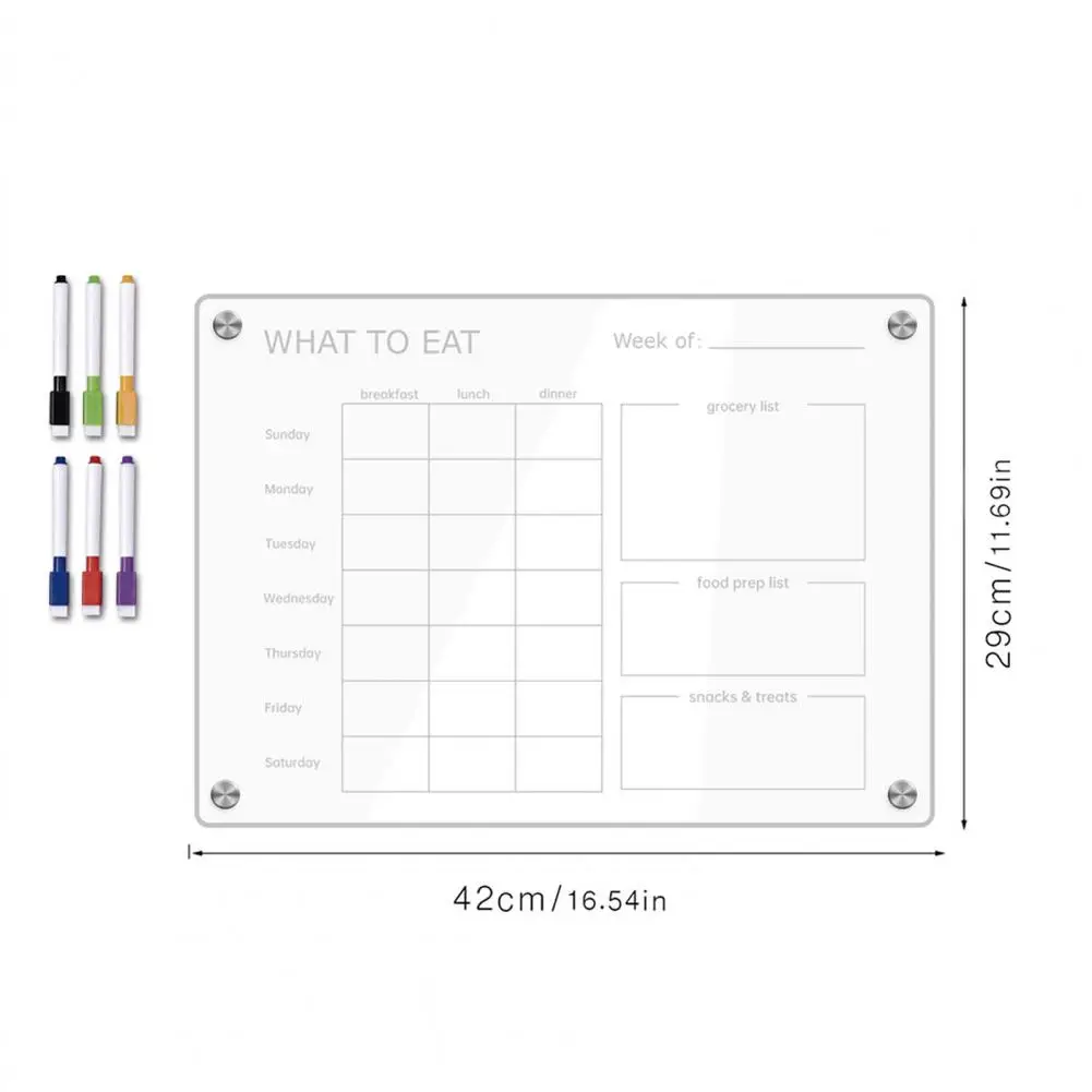 Acrylic Fridge Calendar Colorful Magnetic Bulletin Board with Highlight Markers Weekly Planning Board for Home Office