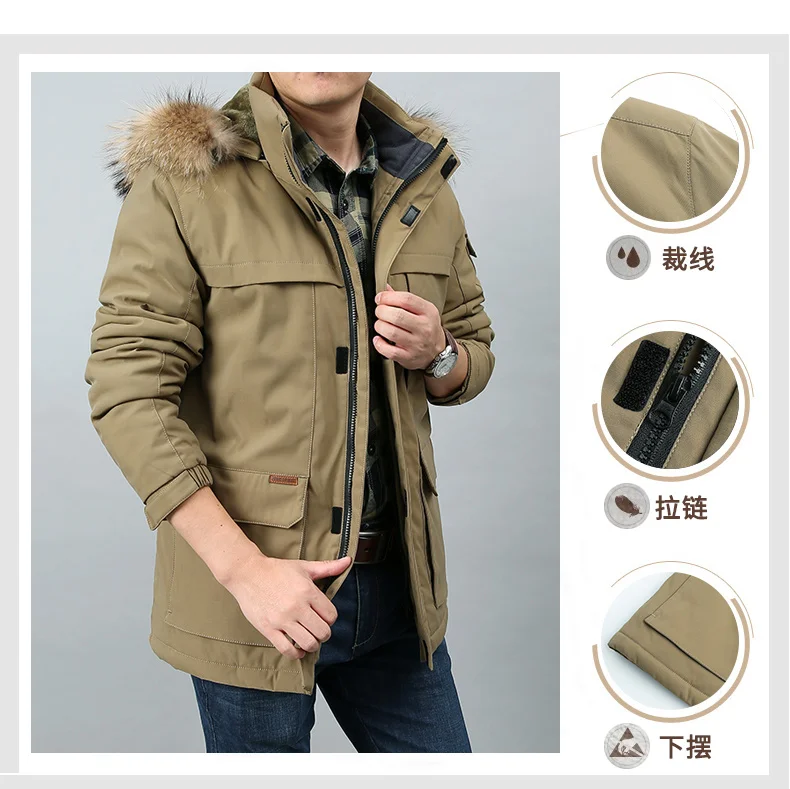 Description Picture 6 of itemMen's Winter Parkas Fleece Warm Windproof Solid Color Outdoor Jacket Coats Hooded Windbreaker Military Thick Warm Outerwear