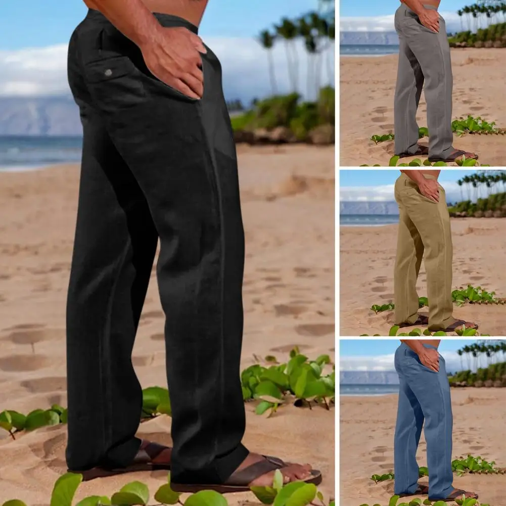 

Elastic Waist Pants Outdoor Casual Trousers Men's Wide Leg Pants with Elastic Waistband Drawstring Solid Color Streetwear for A