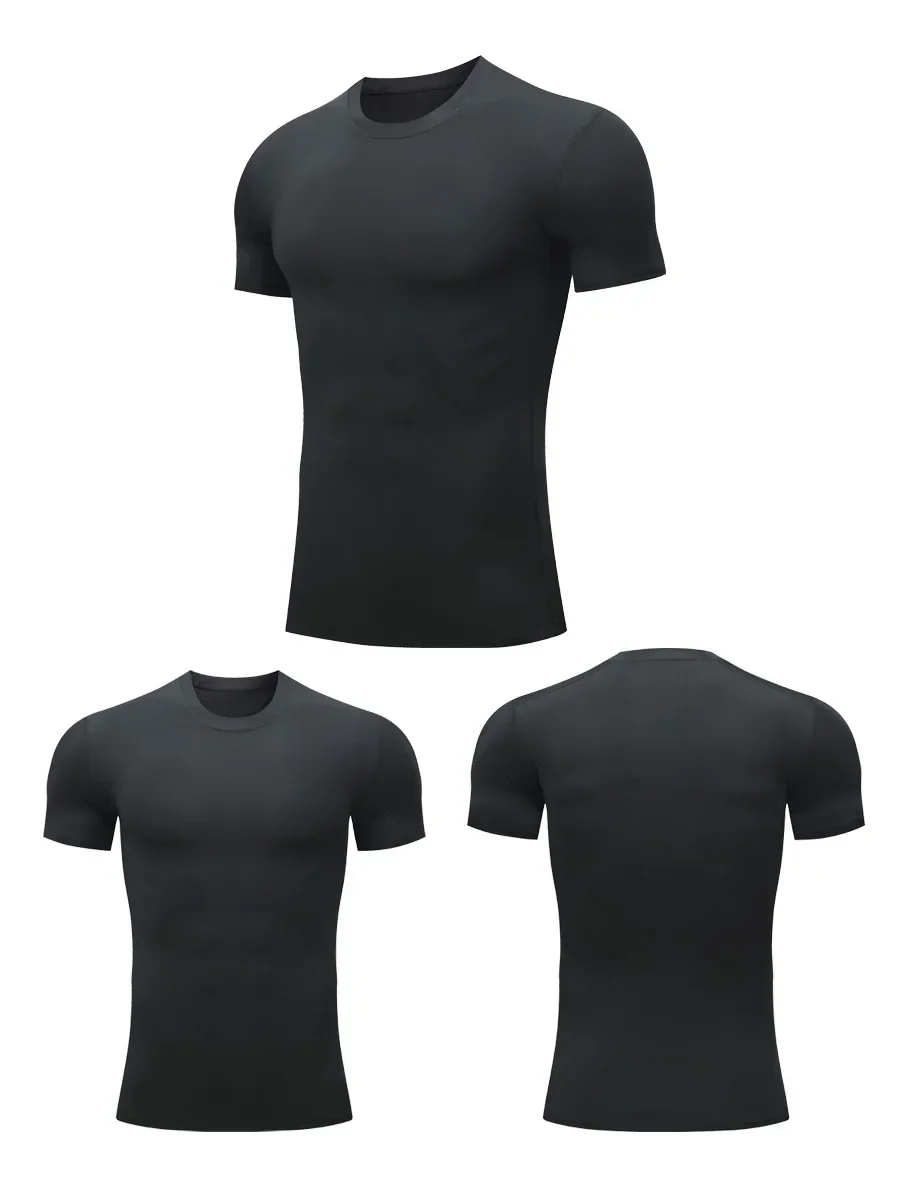 Men's sports fitness short sleeve T-shirt compression top uv protection sweat absorbent quick dry sweatshirt 1 Piece suitable