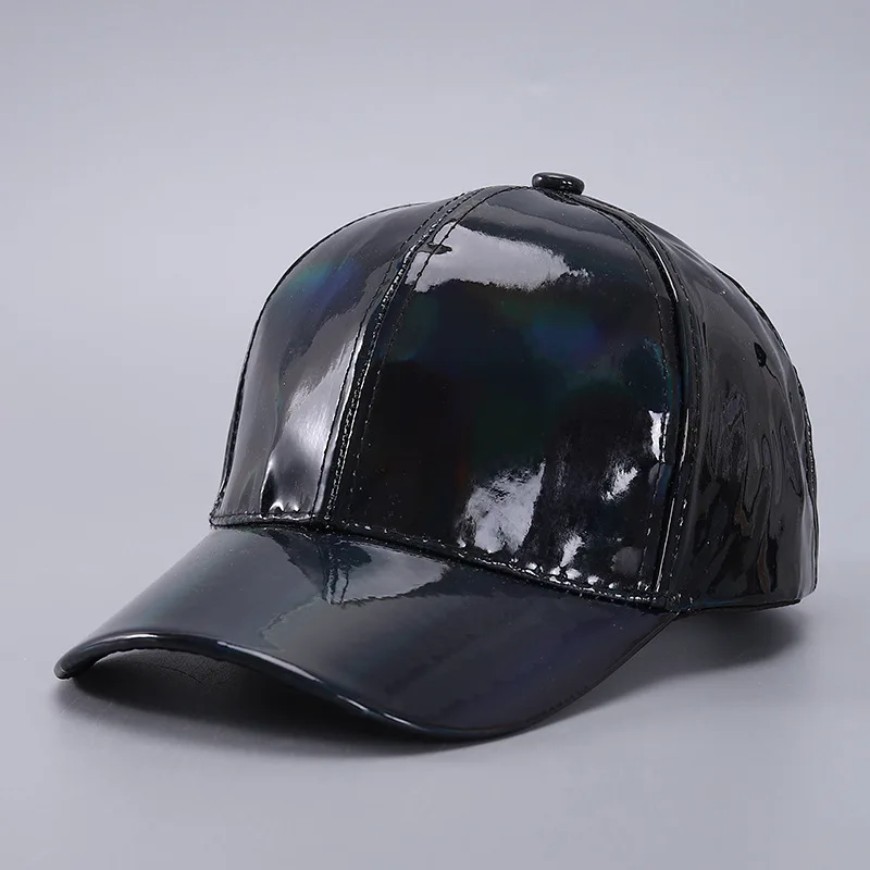 Faux Leather Baseball Cap - Holographic Rainbow Reflective, Adjustable Strapback, Unisex (Silver) - View #3