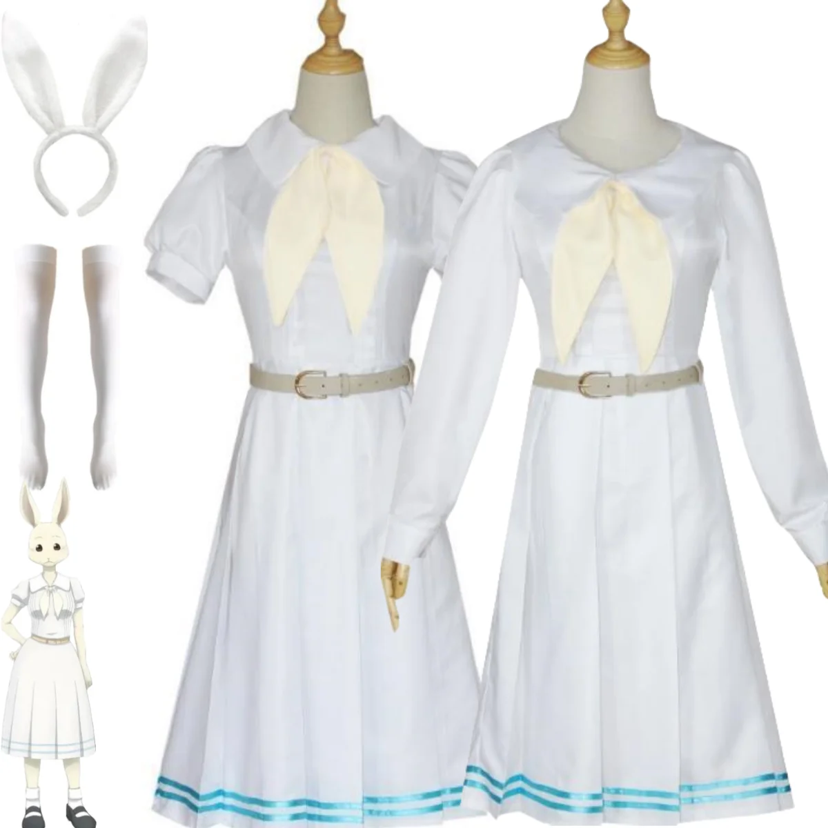 

Anime Beastars Haru Cosplay Costume White Dress Uniform Bunny Ears Full Set Adult Woman Kawaii Carnival Halloween Sailor Suit