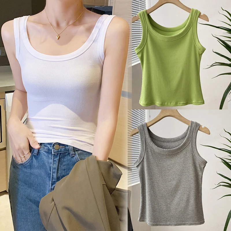 Summer Sexy Sleeveless Vest Girls Cotton Solid Color Camisoles Women's  Intimates Tanks Fashion Simple All-match Base Vest Tops