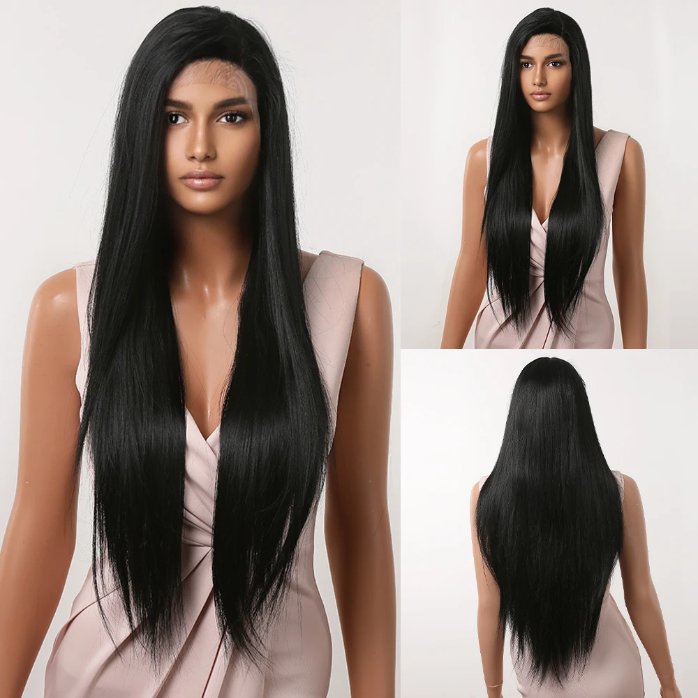 

Lace Front Wigs Black Long Straight Synthetic Wigs Side Part for Women Cosplay Natural Lace Frontal Wig High Density