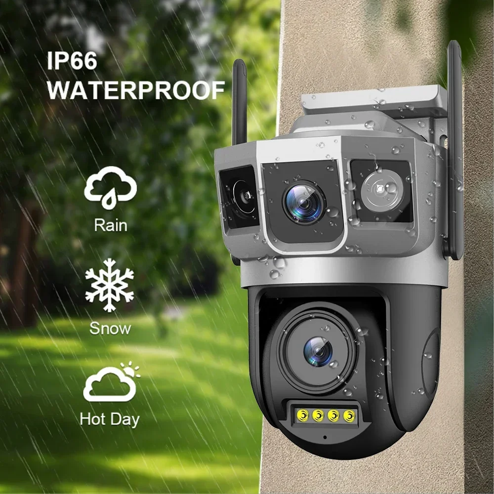 PEGATAH WIFI IP Camera CCTV 4MP Dual Lens Three Screen Auto Tracking Outdoor Video Security Surveillance PTZ Cameras V380 Pro