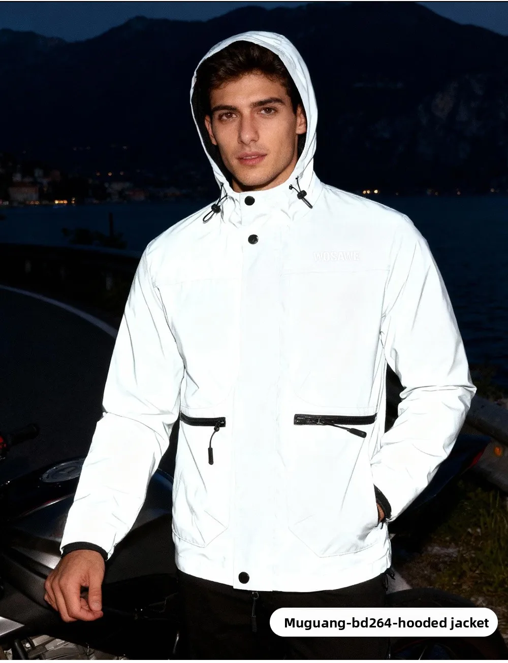 WOSAWE دراجة نارية سترة عاكسة كاملة الرجال النساء ليلة لامعة سترة واقية الشارع ركوب الهيب هوب فضفاض مقنعين معاطف مع جيوب