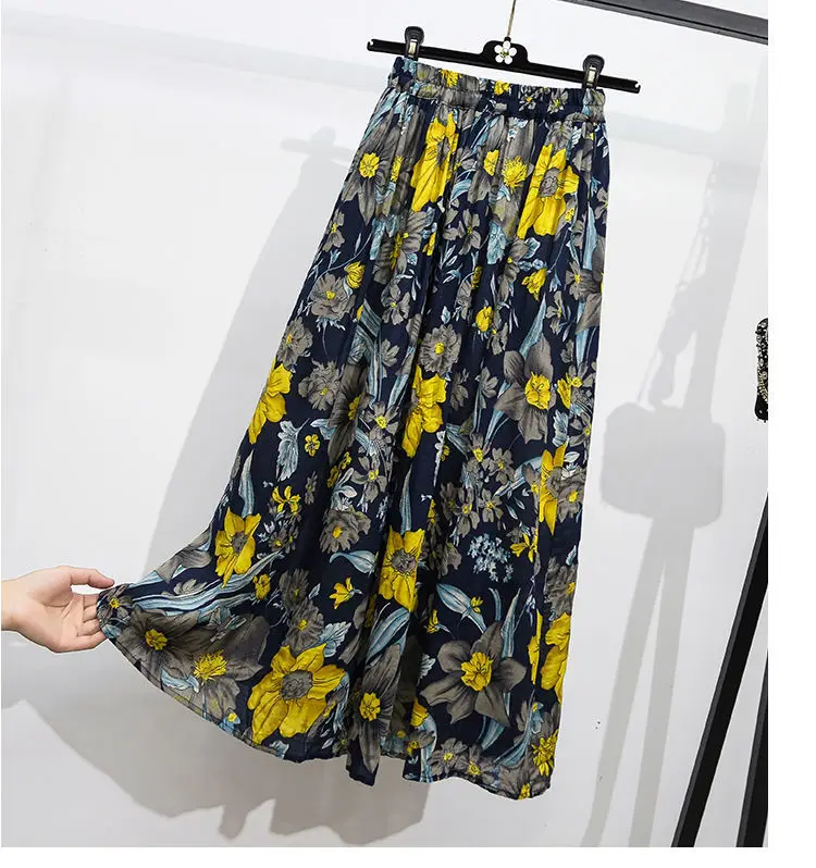 Refreshing Summer Casual Travel Mother Elastic Waist Women Skirt Harajuku Print Pretty Azalea Flowers Blue Beach Skirts Female black mini skirt