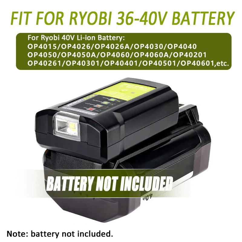 Electric Tool Adapter Charger with LED Work Light for RYOBI 36-40V