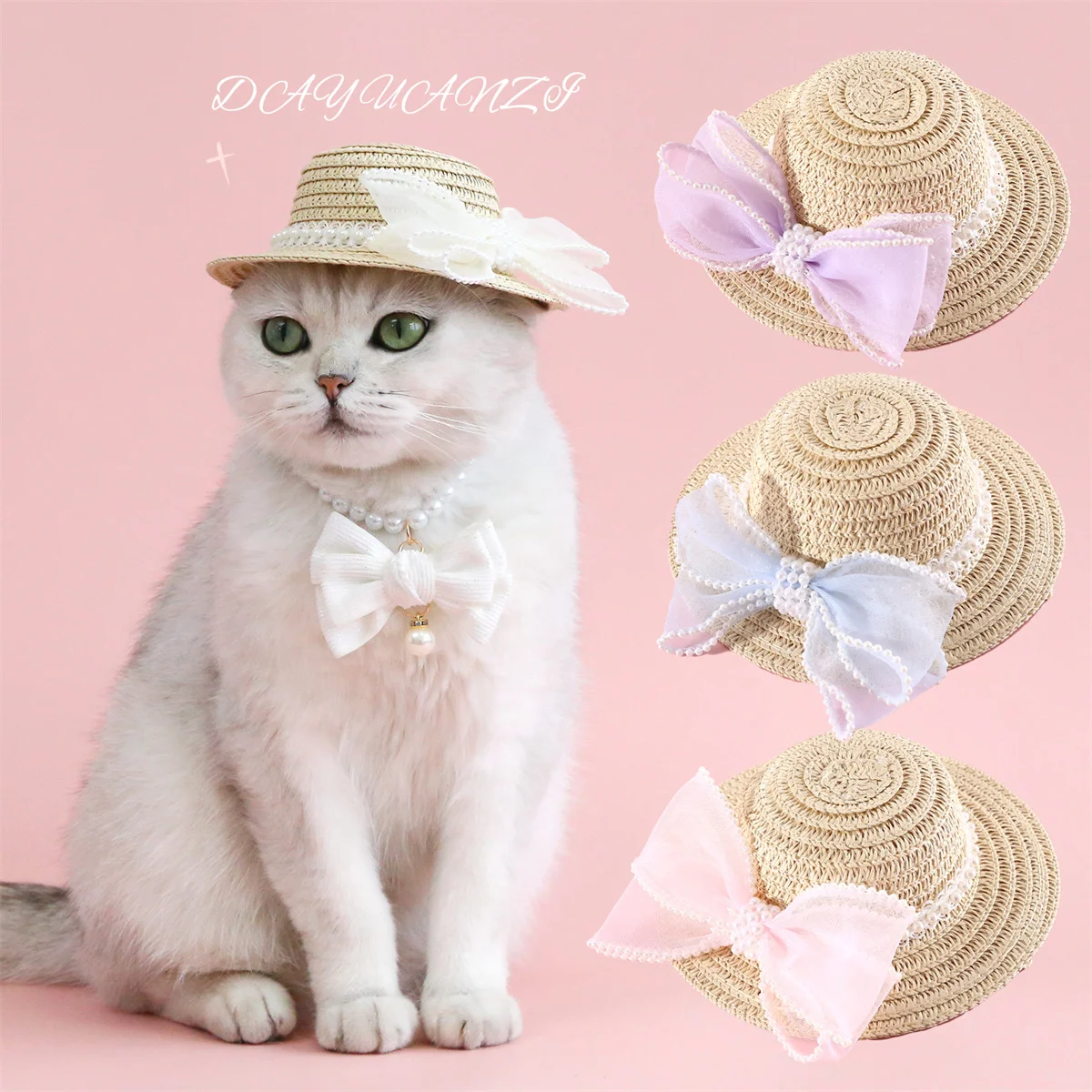 

Pet Straw Hat Funny Mexican Sombrero Cap Party Decorations for Birthday For Small Pets Puppy Cat