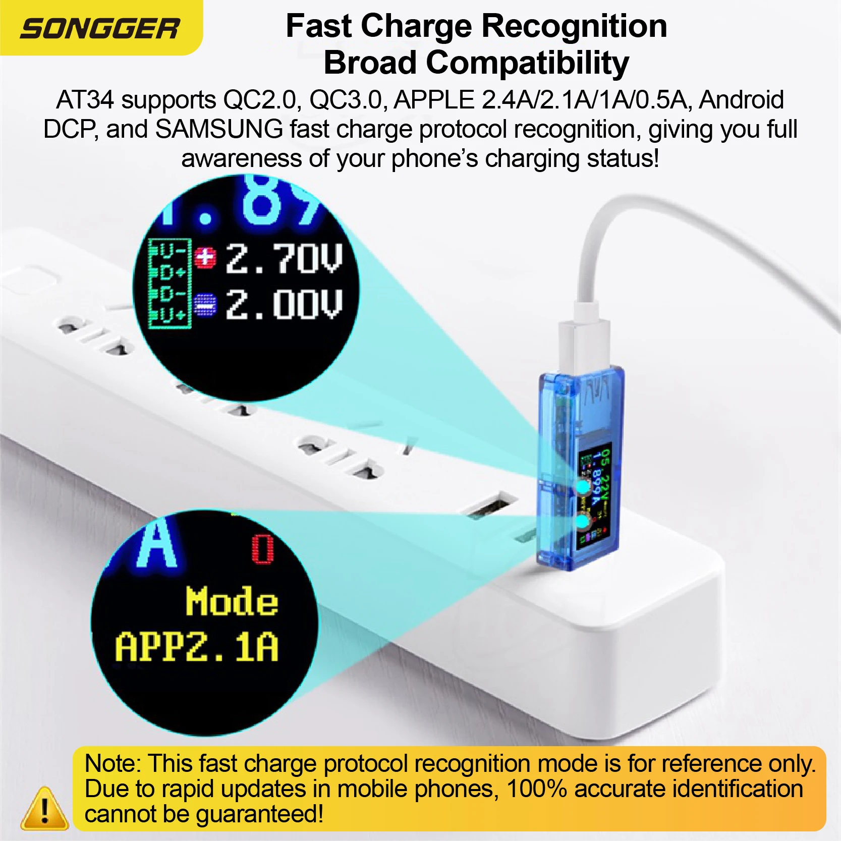 USB 충전기 테스터 LCD 디스플레이 전압 전류 측정 최대 6.5A 저저항 1mΩ QC FCP SCP DCP AFC Apple 지원 고속충전 감지기