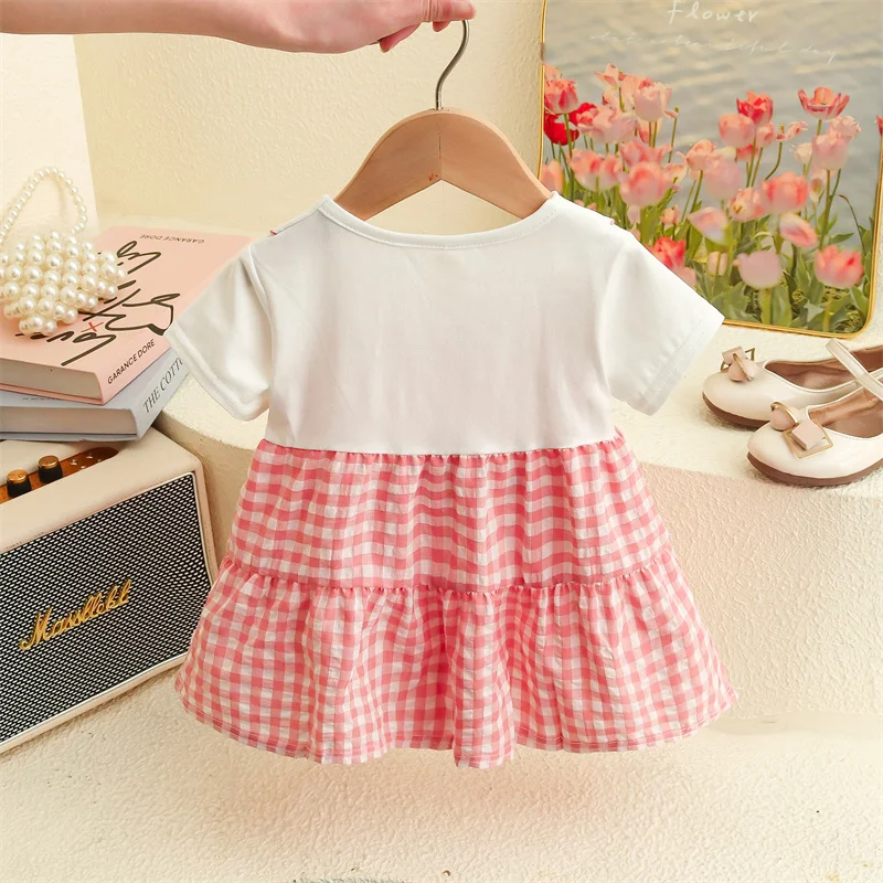 Baby Girl Dress Short Sleeved Cherry Collar Plaid For 6-24 Months girls dress,baby girl dress
