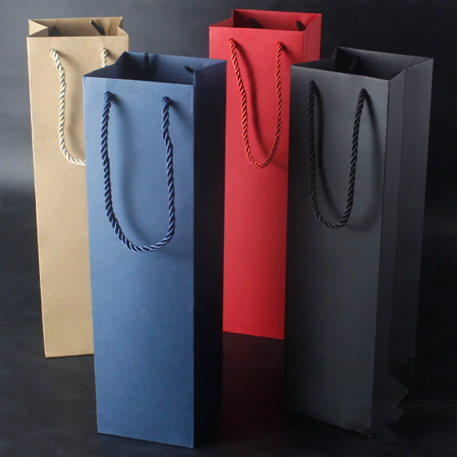 

10 Pcs Wine Gift Bag Wine Bottles Paper Bag Wrapping Bag Thickened Solid Color Wine Pocket for Christmas Birthday Wedding Party