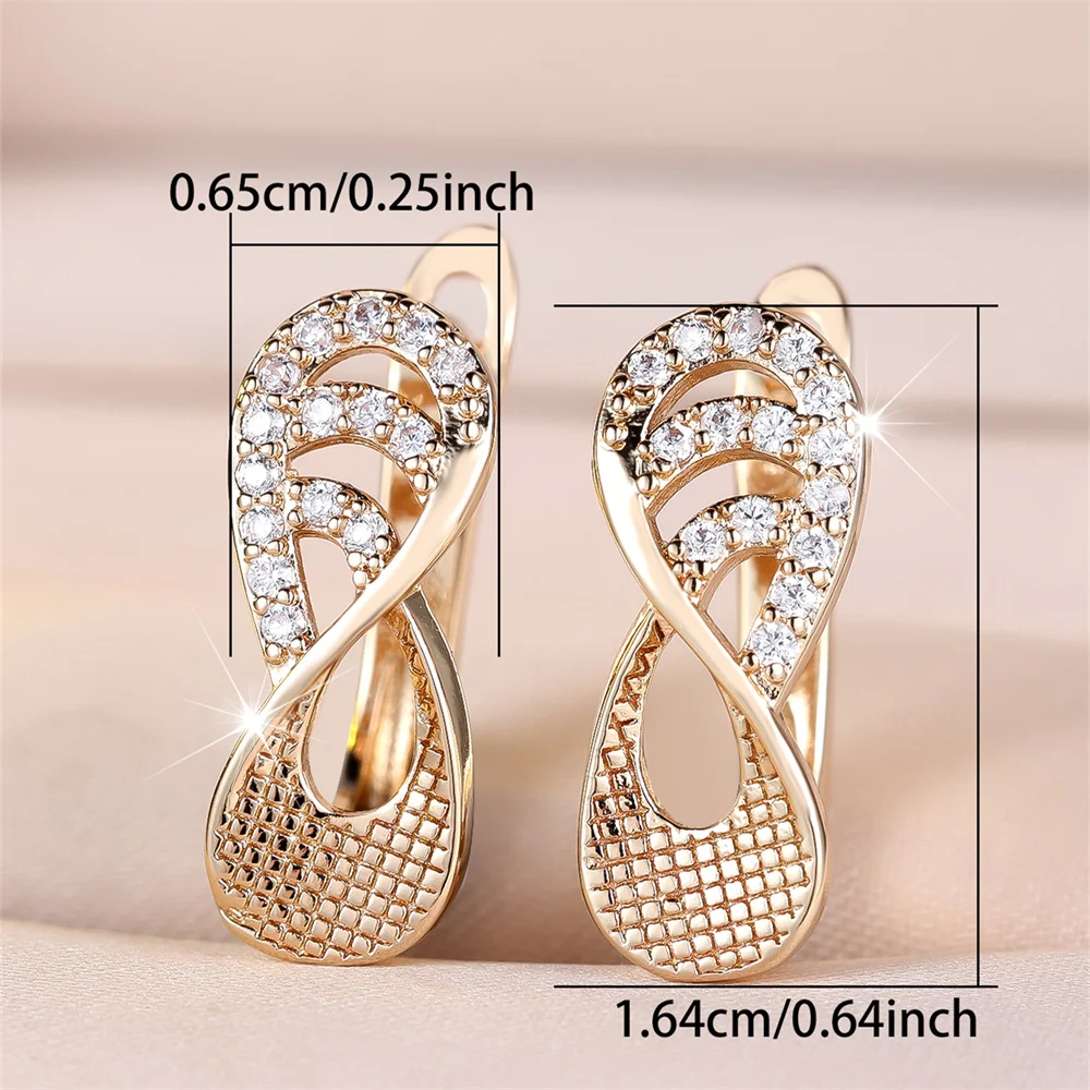 White Zircon Geometric Hollow Infinity Hoop Earrings For Women Vintage Fashion Gold Color Ear Buckle Wedding Jewelry Bridal Gift