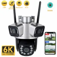 12MP 6K HD WiFi IP Camera Outdoor 3 Lens 3 Screen PTZ Camera Auto Tracking Home Security CCTV Surveillance 8MP Cam