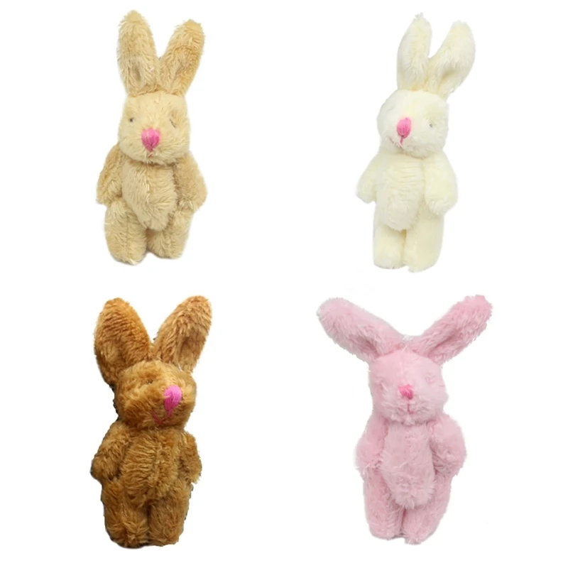6cm Mini Joint Stuffed Gift for Dollhouse Decoration Birthday Cake Decors Plush Rabbit Key Chain 20PCS A2UB