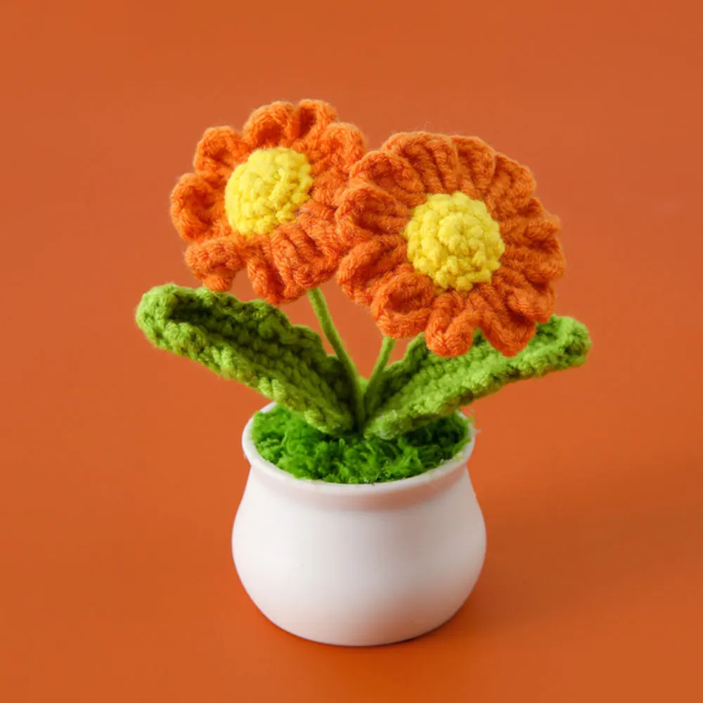 MAIBAOTA Mazzo Di Girasoli A Uncinetto Fatti A Mano In Vaso – Fiori Finti In Cotone Di Latte, Regalo Per Laurea, Insegnanti, Casa E Ufficio, 10x14 Cm