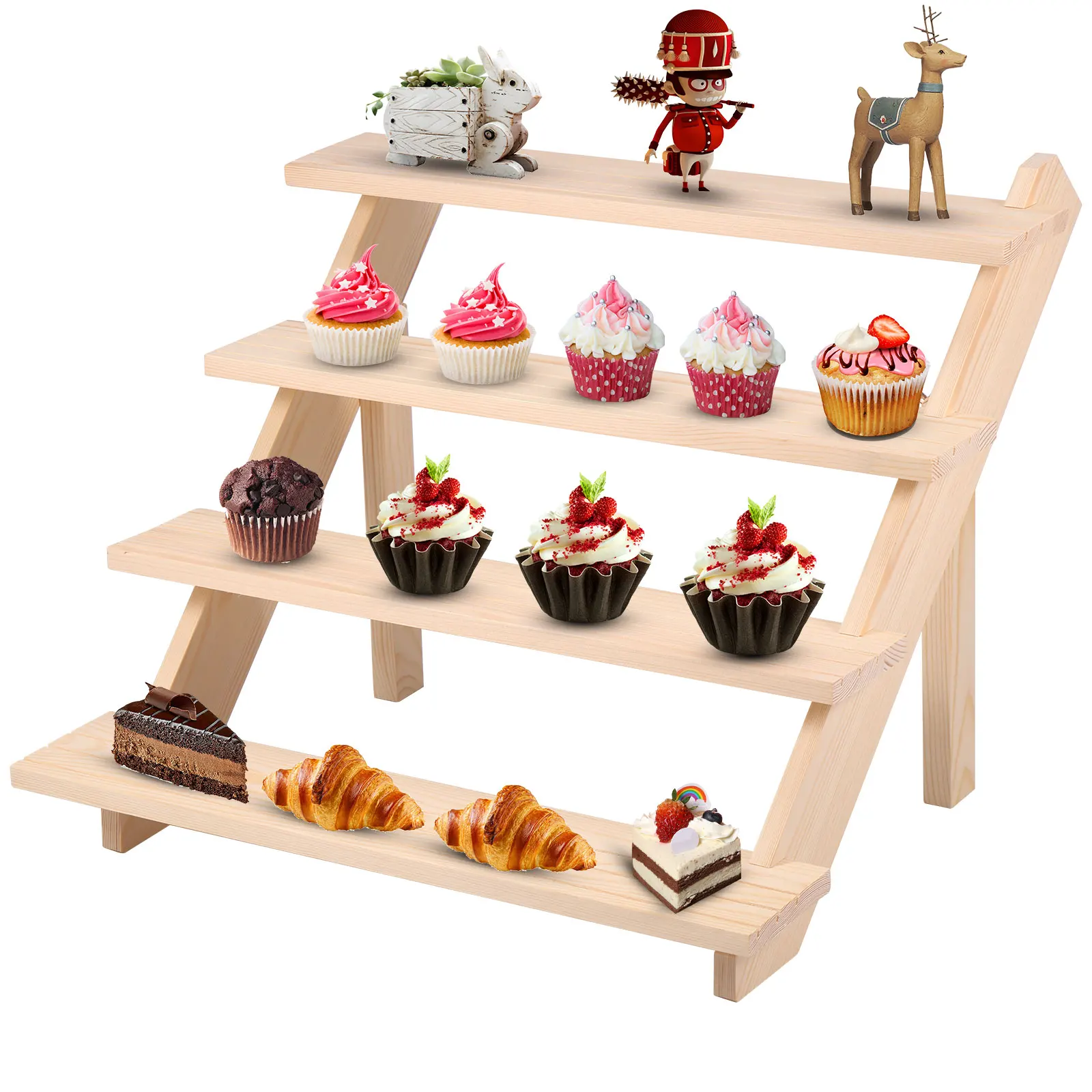Wooden Display Stand Organizer Wood Riser Display Shelf for Wedding Party Dessert Cupcake Jewelry Collectibles Display Riser 4