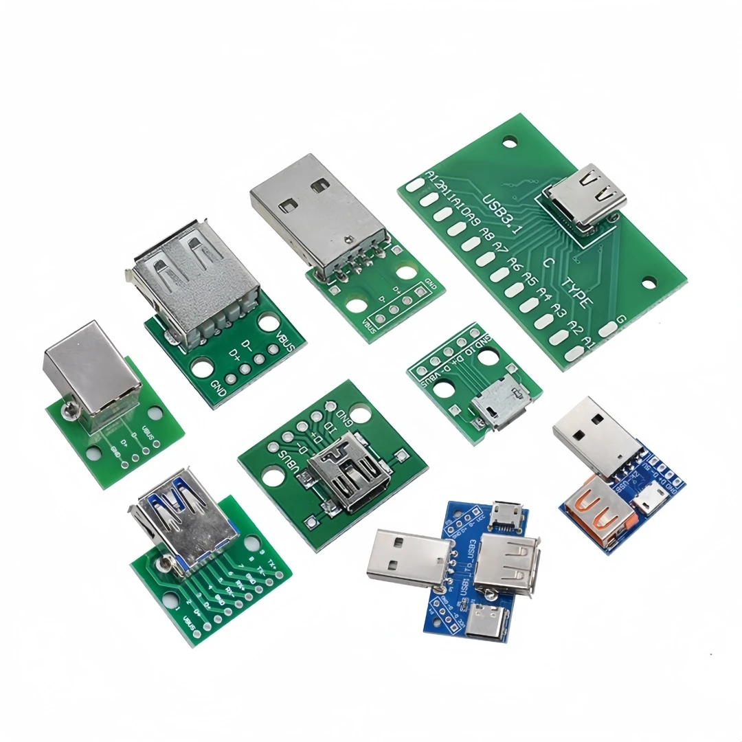 5pcs Micro Mini USB USB A Male 2.0 3.0 A Female B Connector Interface to 2.54mm DIP PCB Converter Adapter Breakout Board