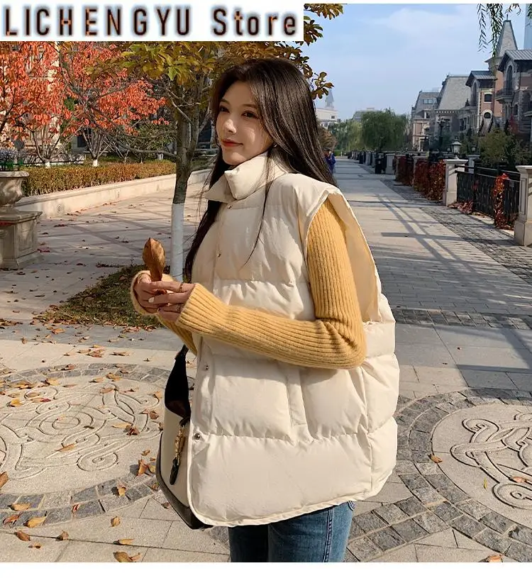 New Vest for Women Autumn Winter Loose Solid Color Cotton Waistcoat Vest Stand-up Collar Single-breasted Women Vests Coat