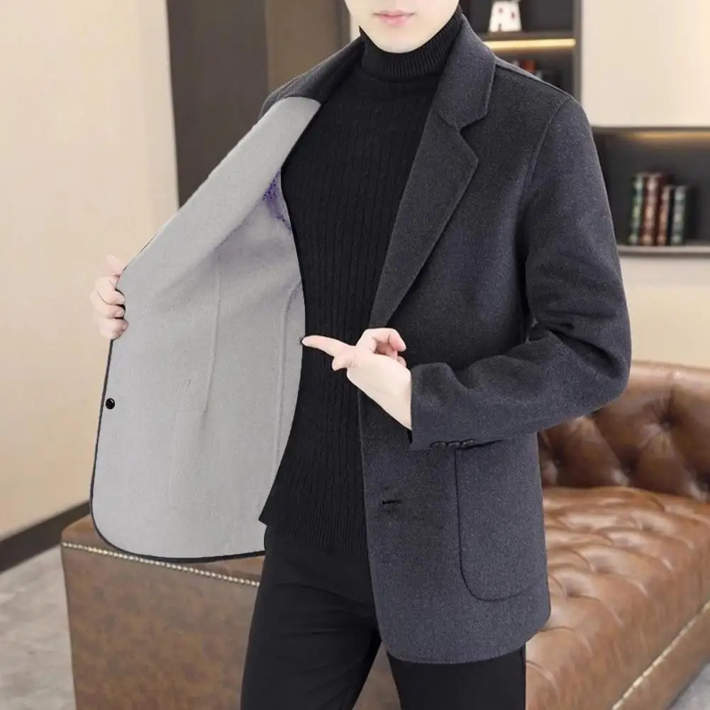 Denim Short Jacket Men Long Sleeve Suit Coat with Vertical Pockets Elegant Wool Suit Coat with Lapel Pockets Classic Jacket