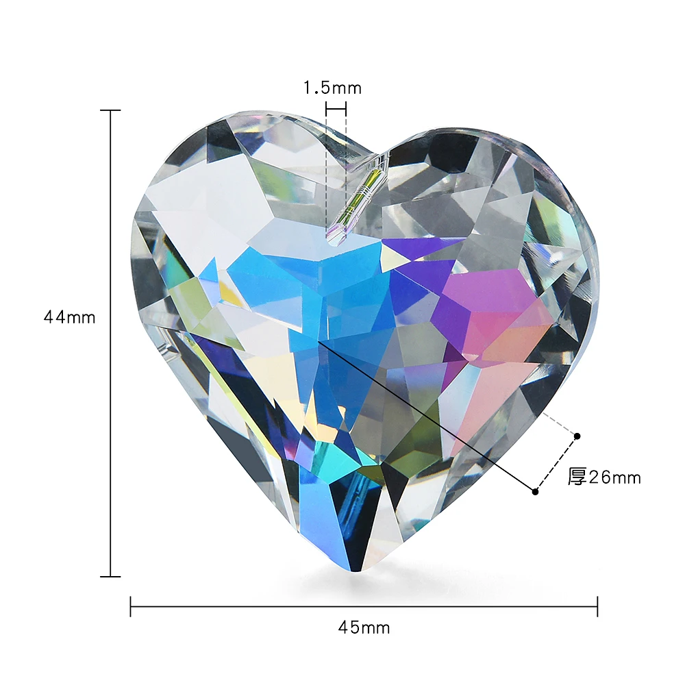 1 Pc 45mm Crystal Prism AB Clear Faceted Large Heart Chandelier Crystal Hanging Ornaments DIY Suncatcher Pendants Rainbow Maker