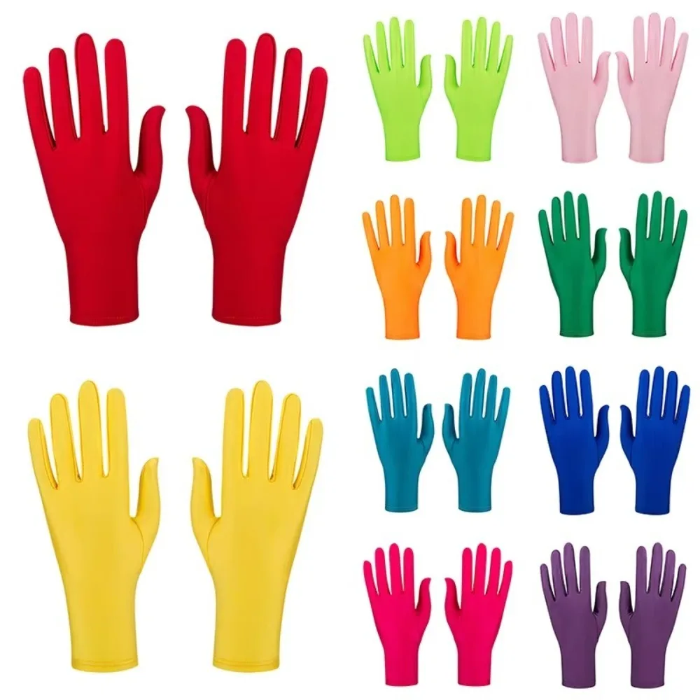 New Party Dress Performance Gloves Full Fingers Spandex Sunscreen Gloves Solid Color Mittens Gift