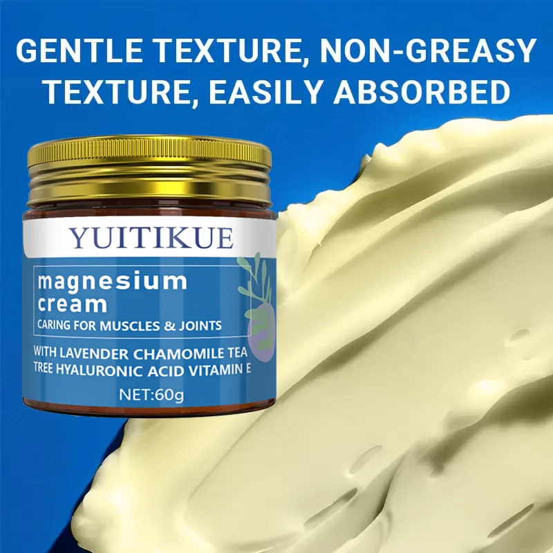 YUITIKUE Magnesium Cream contains lavender, chrysanthemum tea, tree-derived hyaluronic acid, and vitamin E