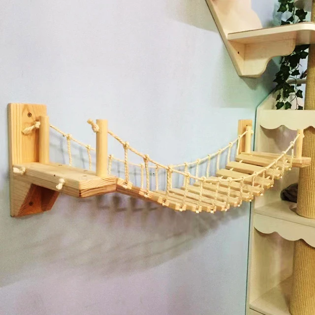 Wall Mounted Cat Climbing Bridge Cat Hammock Sisal Ladder for Kitten Playing and Rest Wood Cat Bridge for Sleeping Playing Climb 3