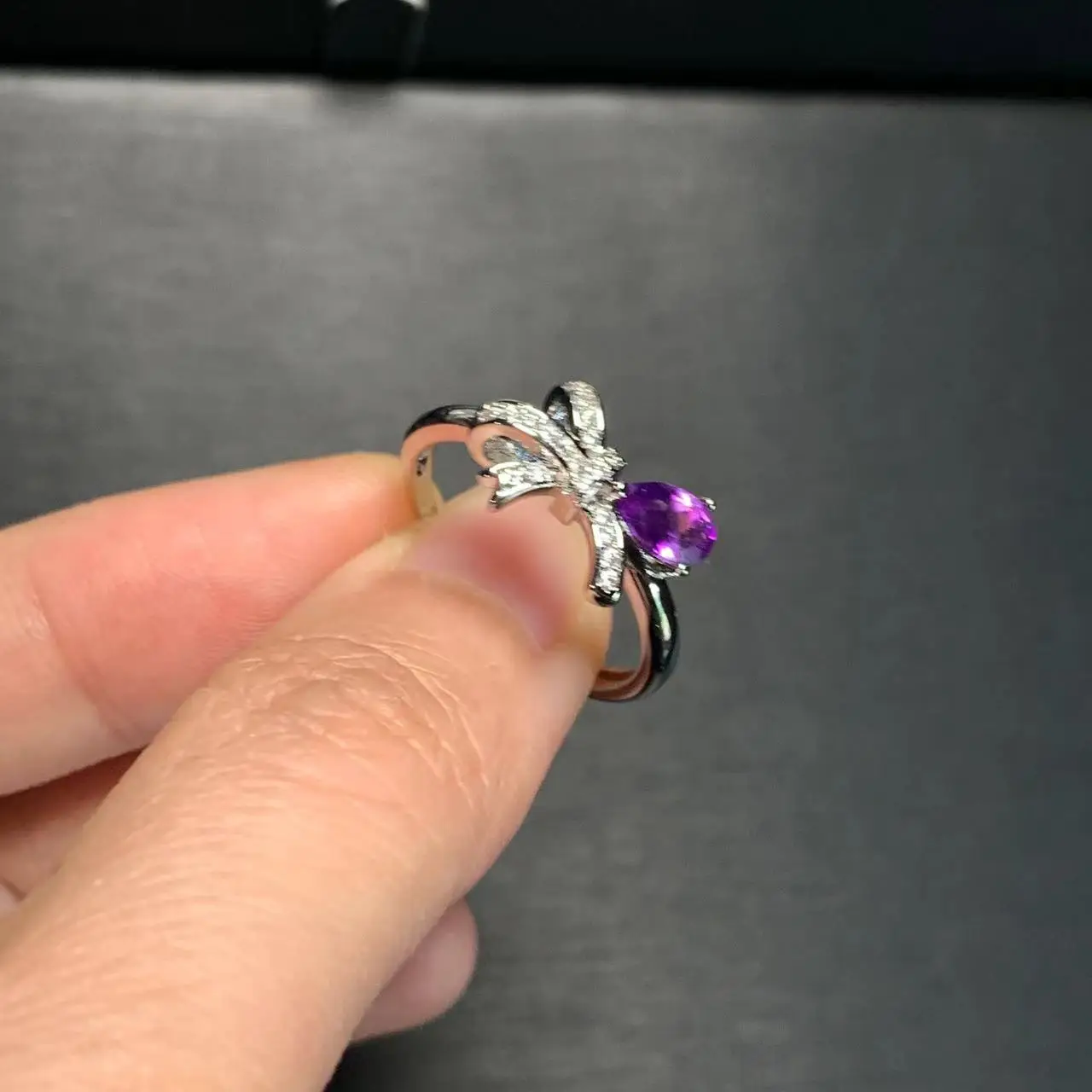 Natural Amethyst Ring Stone Female Handmade Rings Jewelry for Women Gift Purple Flower