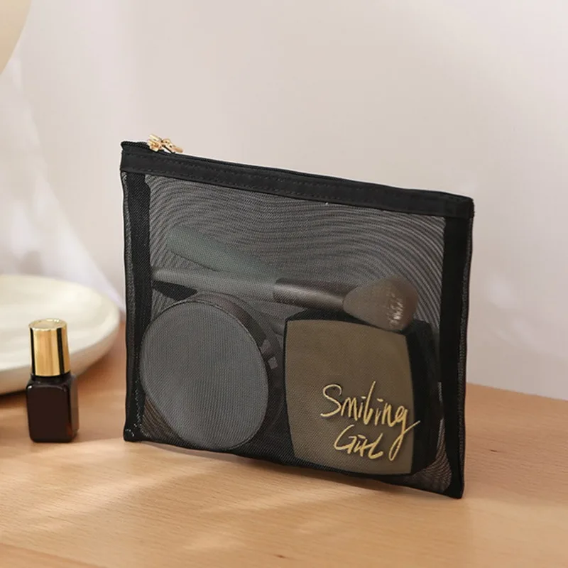 Zipper Makeup Wash Bags Transparent Cosmetic Bag Women Travel Black Mesh  Organizer Storage Pouch Portable Lipstick Beauty Case - AliExpress
