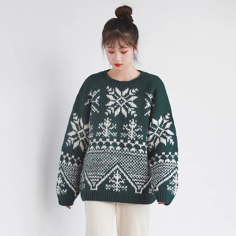 

Autumn Spring Original Design Women Fair Isle Fashion Vintage Inspired Handmade Thick Warm 100% Wool Pullover Jumper Sweaters