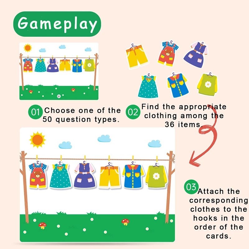 Kids Clothes Airing Montessori Education Toys Magnetic Puzzle Color Sorting Matching Thinking Games Early Learning Material Toys