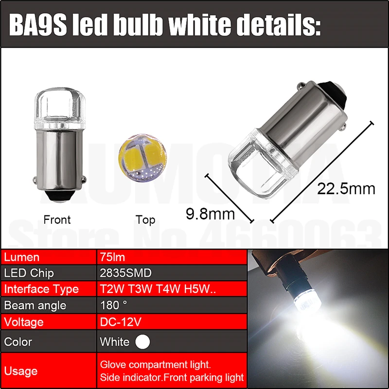 500x BA9S T4W LED ڵ  T2W T3W ׸ ڵ LED ȣ  2 LED 2835 SMD DC12V 12913 12910 12929 DC 12V 24V