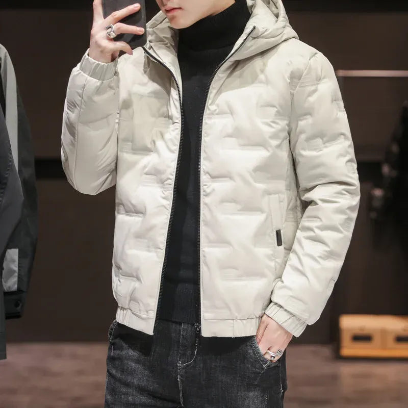 Men's Short down Cotton Jacket Korean Style Casual Hooded Coat Middle-aged Youth Large Size Winter Outerwear AE Stock