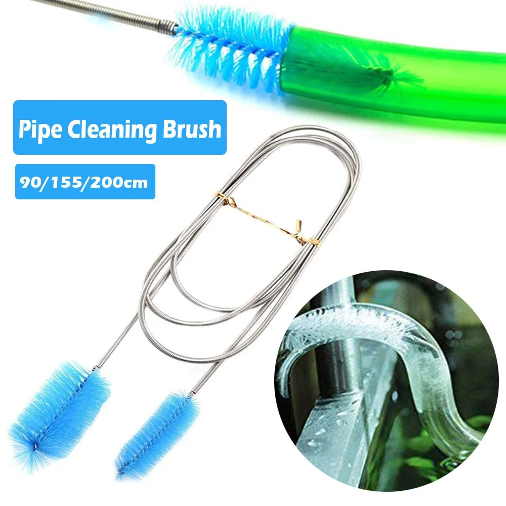 90/155/200cm Pipe Cleaning Brush Air Tube Flexible Double Ended Hose Aquarium Accessories Tank Cleaner Water Filter Nylon 1 Pcs