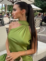 Sexy Satin Ribbon Party Dress Women Elegant Halter Backless Off Shoulder Sleeveless Female Dresses 2024 Summer Solid Robe Gown - Image 2