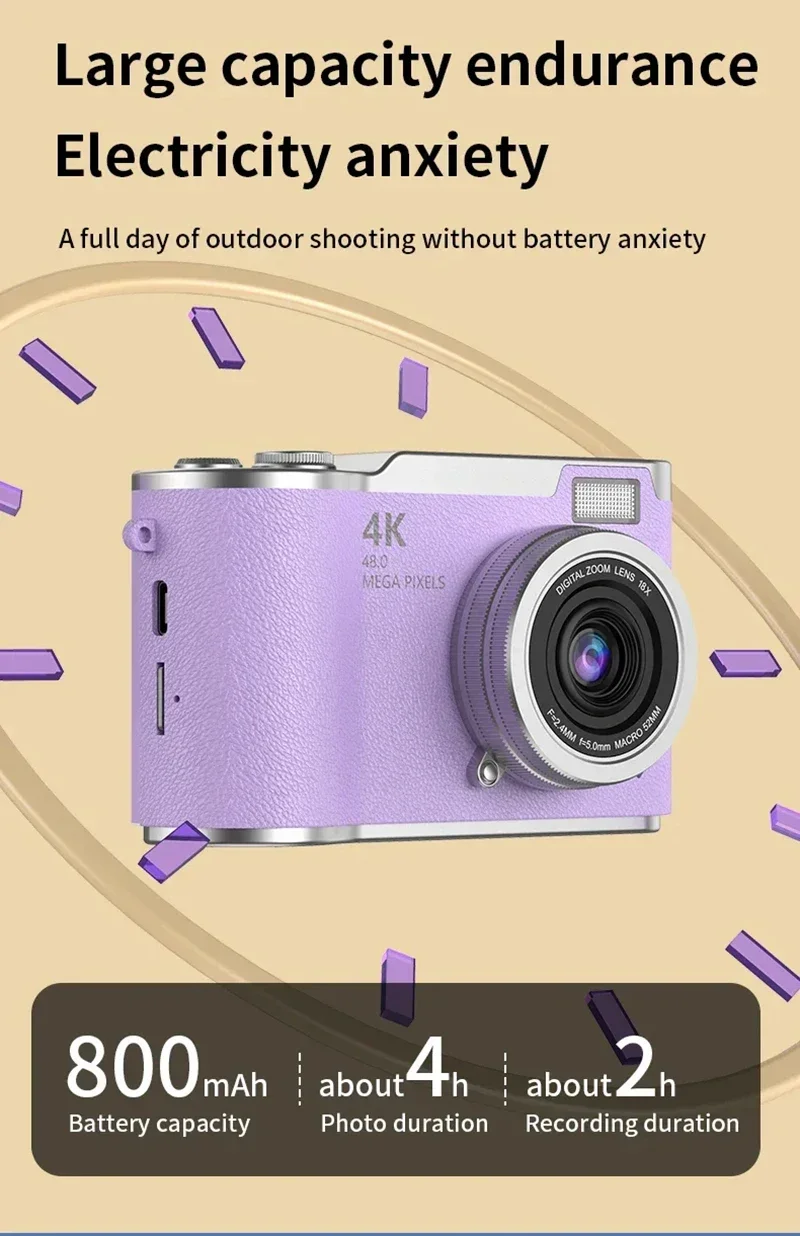 48mp Digital Camera With 8x Zoom And 180° Flip Screen For Travel_voghion.com
