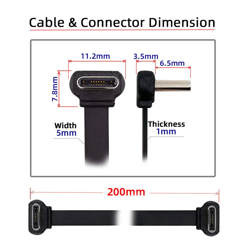 xiwai Cavo di prolunga angolare USB, piatto, corto, ultra sottile, tipo C a USB-C, connettore per ricarica rapida da 65 W per tablet e telefono