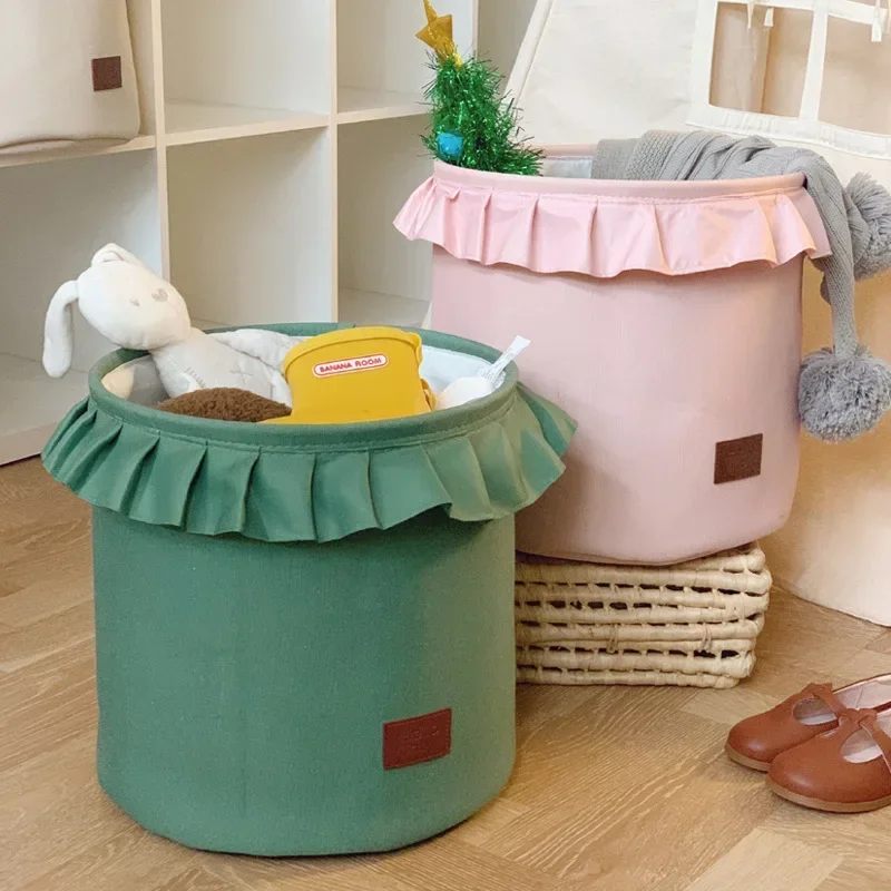 Cute Storage Basket for Kids Toy Collapsible Laundry Hamper Lace Gift Basket Fabric Storage Bins for Nursery Room Organizer 4