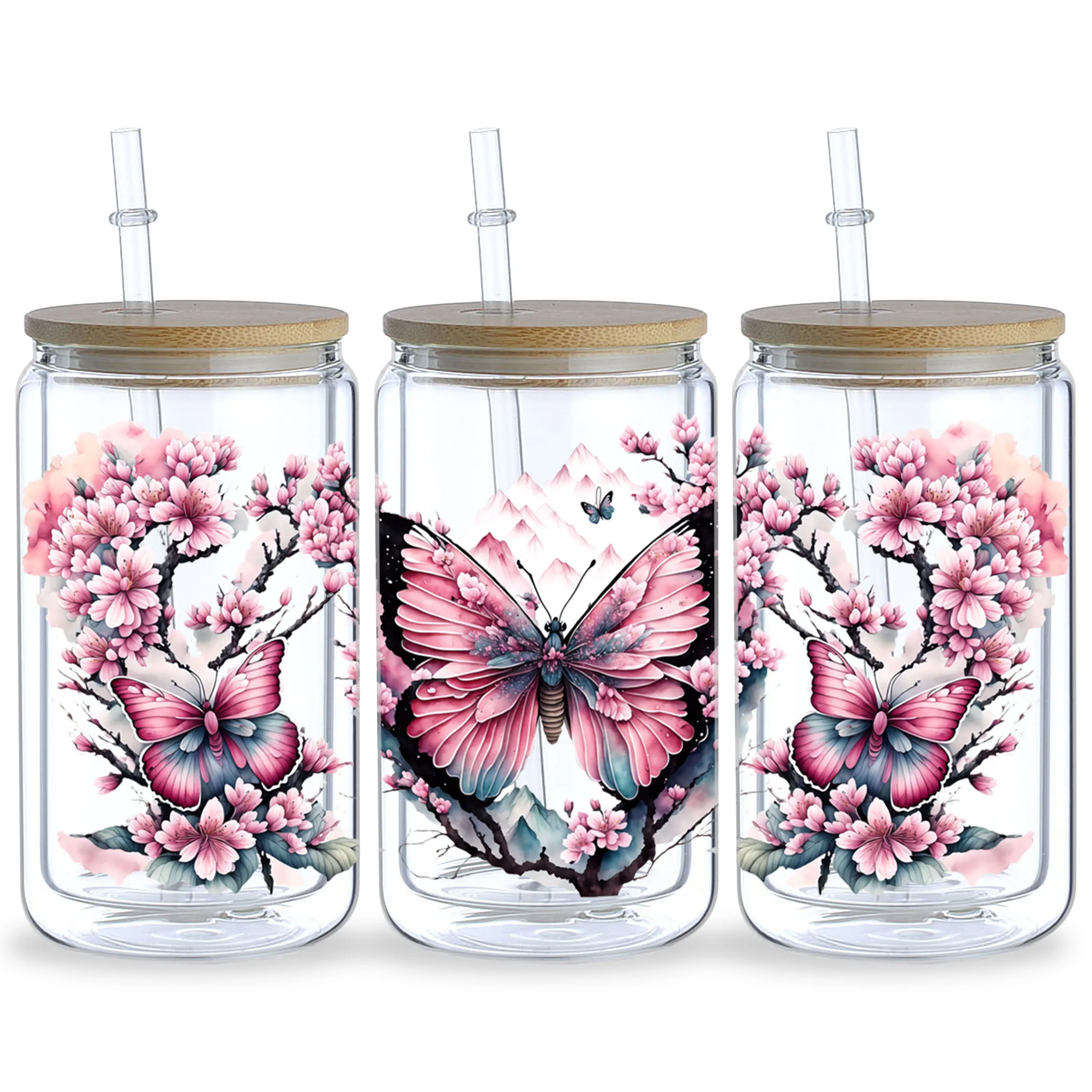 Butterfly UV DTF Cup Stickers 5 Sheets Glass Movement DTF Transfer Stickers Waterproof Beautiful Butterfly Wipe Transfers