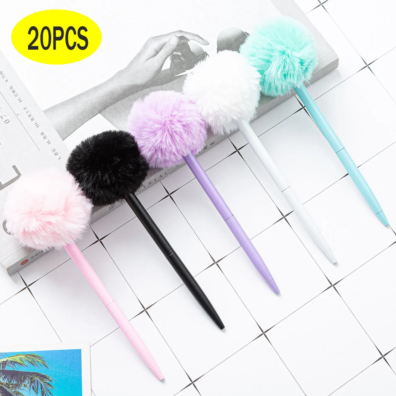 

Шариковая ручка с плюшевым помпоном, инструменты для письма с металлическим корпусом, школьные и офисные принадлежности, подарок для девочек, 20 шт.