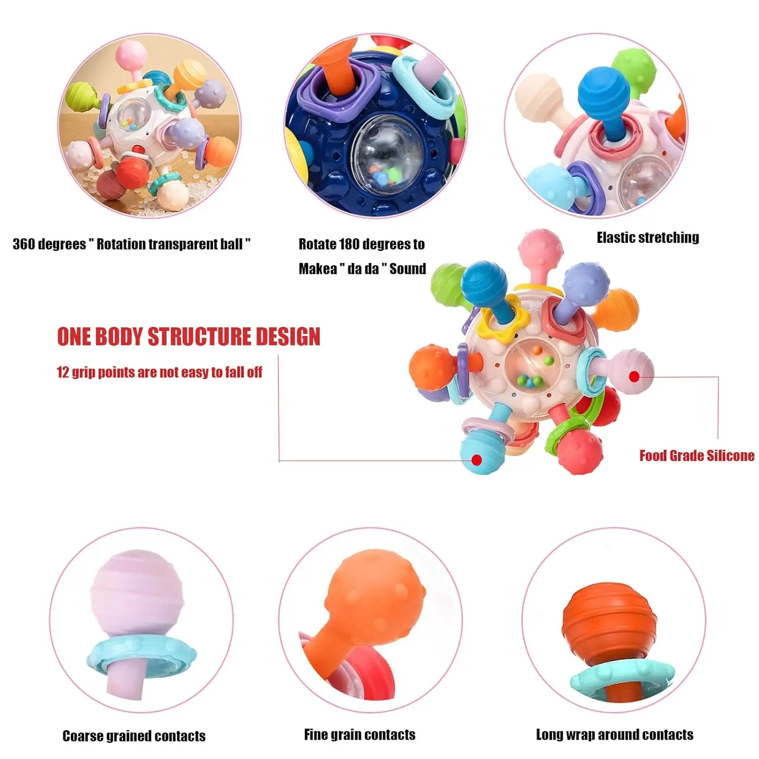 Baby Sensory Teething Toys, Montessori Baby Teethers Rattle Chew Toys - Educational Learning Gifts for Infant Newborn Boys Girls 3