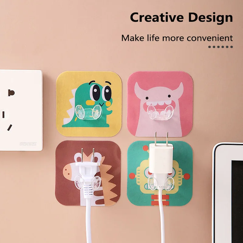 Cartoon Power Cord Storage Rack Chef Plug Hook Strong Adhesive Hook Creative Plug Finishing Bracket Home Organizer Accessories