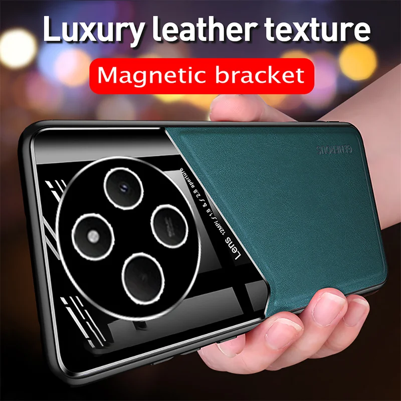 Phone Case Leather Phone Case For Xiaomi Redmi 14C Case Car Magnetic Holder Plexiglass Leather Phone Cover On Redmy 14C 14 C C14 Redmi14C 4G Shockproof Shell