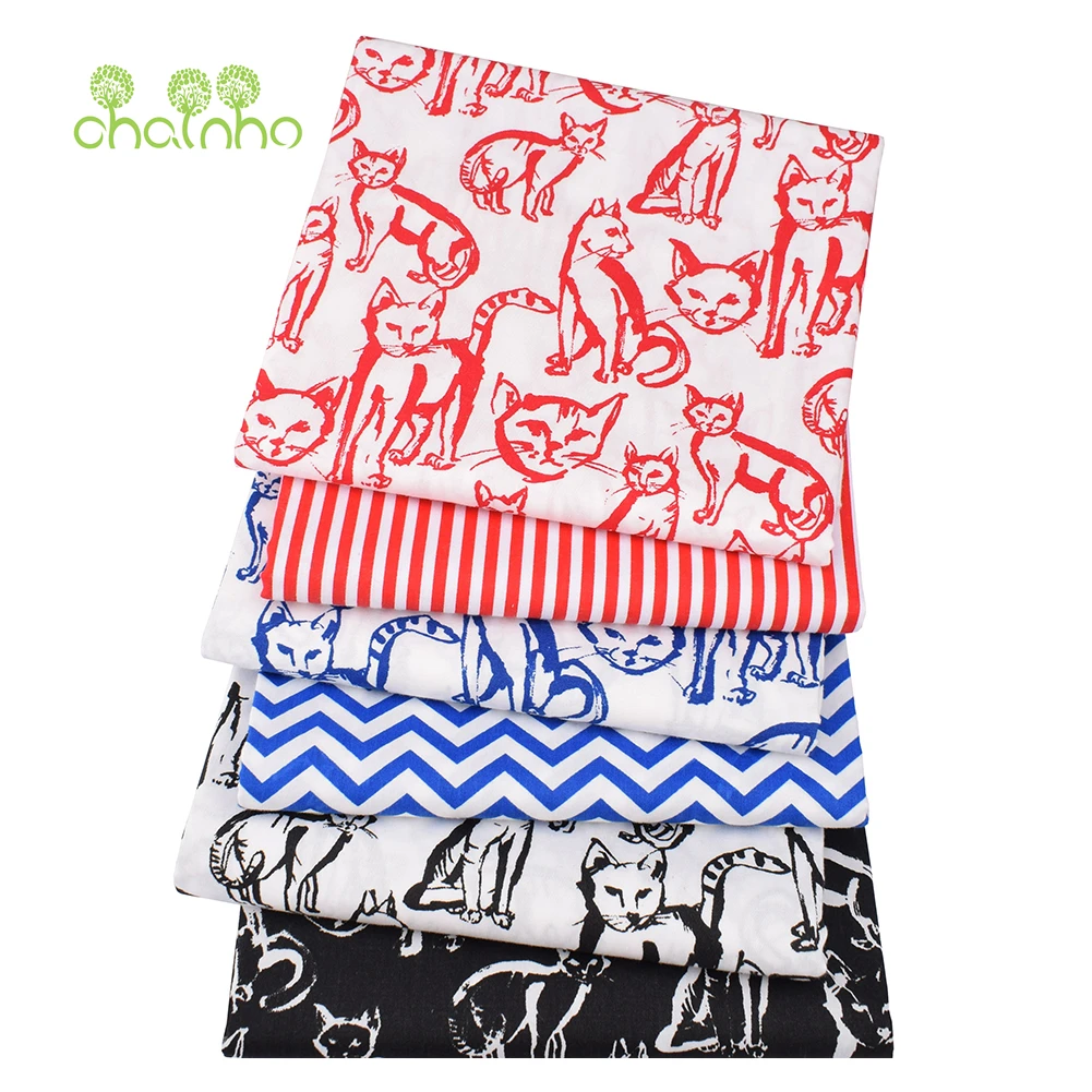 Chainho,Printed Twill Weave Cotton Fabric,DIY Sewing Quilting Material,Patchwork Cloth,6 Designs Cats Series,2 Sizes,15C328