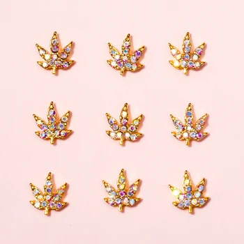 10 Pcs 3D 매력 메이플 리프 모양 네일 용품 합금 크리스탈 라인 석 AB 교향곡 럭셔리 보석 DIY 네일 아트 장식