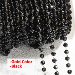 1 Meter Crystal Stone Stainless Steel Beaded Chain in Vibrant Red and Purple - 3.5mm Beads (Black - Gold)