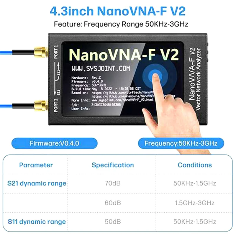 Antenna Analyzer NanoVNA-F V2 Vector Network Analyzer 50KHz-3GHz Antenna Analyzer HF VHF UHF VNA with 5000MAh-Measuring S Parameters