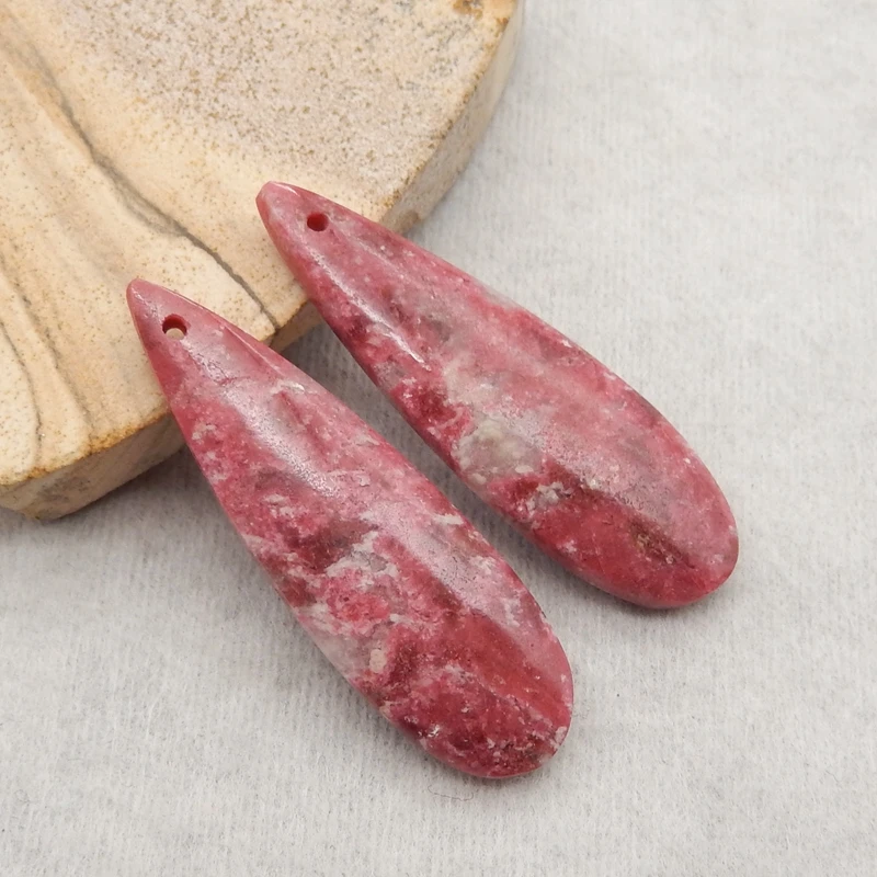 Semiprecious Natural Stone Norwegian Thulite Water Droplet Fashion Jewelry Women Earrings Accessories 38x12x5mm 8g