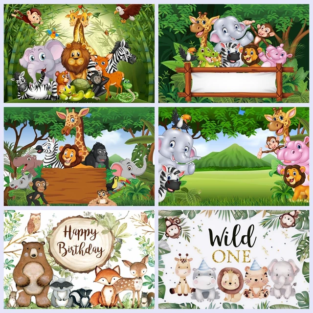 Bovlleetd Arrière-Plan d'anniversaire d'animaux de la forêt Dessin animé  Safari Animal Jungle Ours Feuilles Vertes Fond pour la fête d'anniversaire  Accessoires de séance Photo bébé Enfant 270x180cm : : Cuisine et  Maison